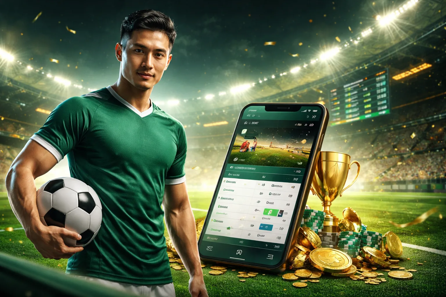 Sân vận động với ánh đèn rực rỡ và biểu tượng bet188, tượng trưng cho cá cược thể thao sôi động